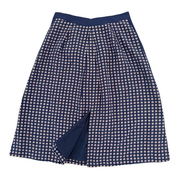 Madewell Silk Geo Printed Midi Skirt Navy Midi Front and Back Slit - Picture 1 of 9